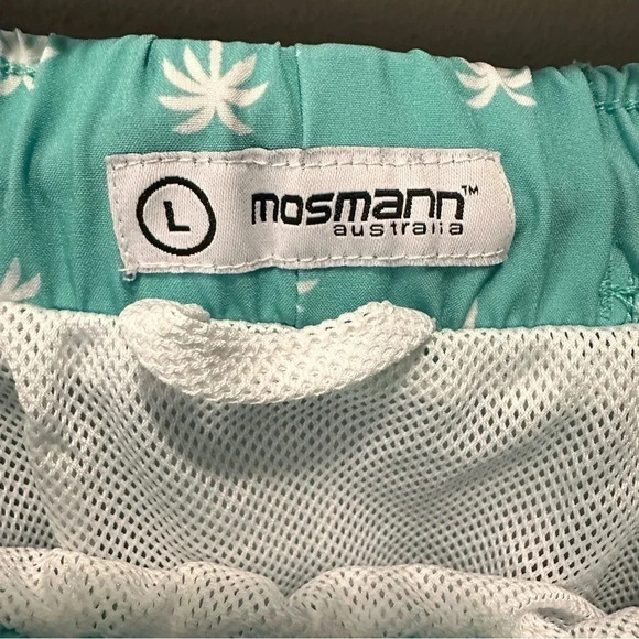 Mosmann Australia swim Trunks. Size Large. Teal with palm trees. EUC - Picture 2 of 7